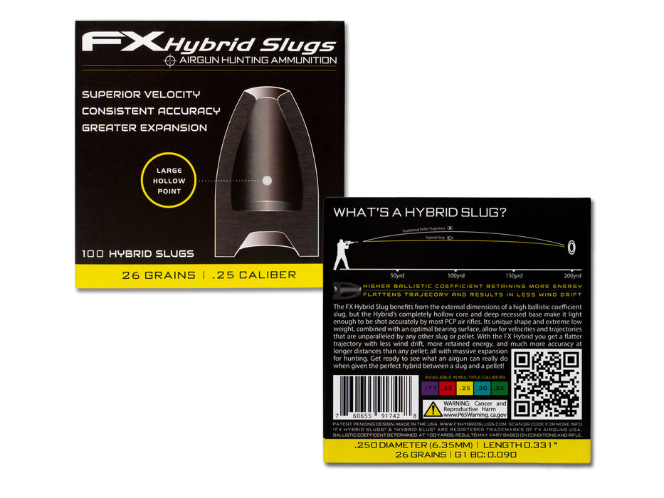 FX hybrids 25 cal 26 grain slugs for airguns front and back